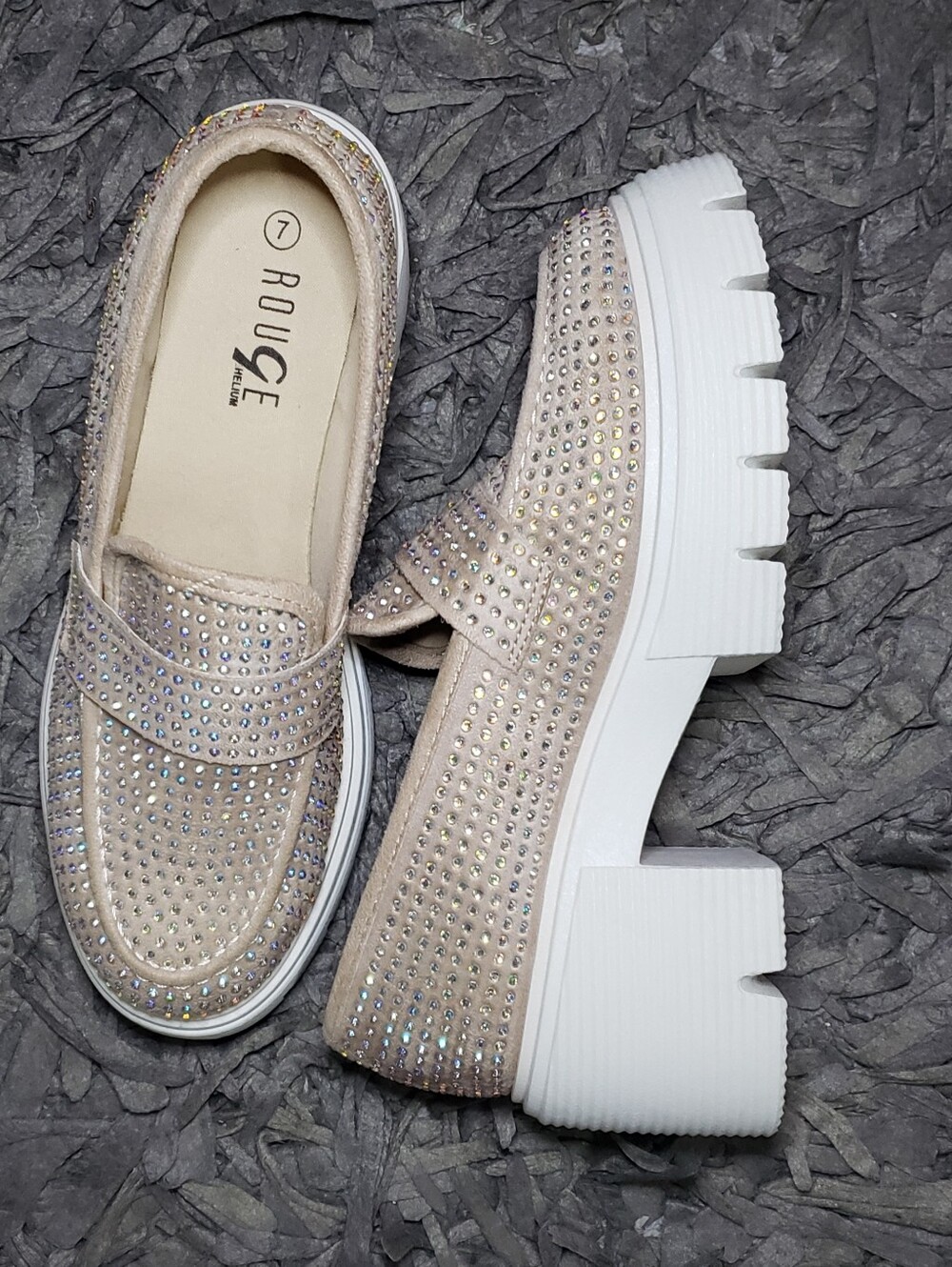 Rouge Helium Pink And White Loafers